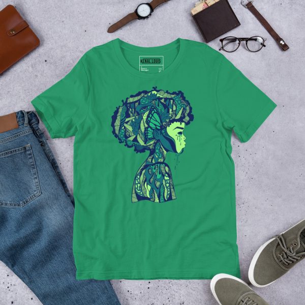 Green Afrocentric Fashion Tees "Beautiful Mind" Afrocentric Art