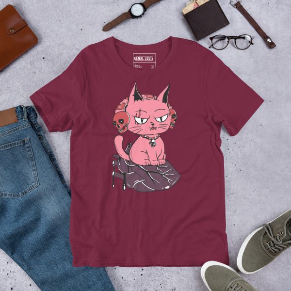 Mauve Rose Cat Shirt “Wicked Cat on a Heart” Cat T-Shirt Design - Image 2