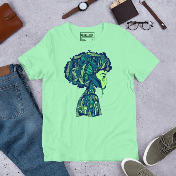 Green Afrocentric Fashion Tees "Beautiful Mind" Afrocentric Art - Image 4