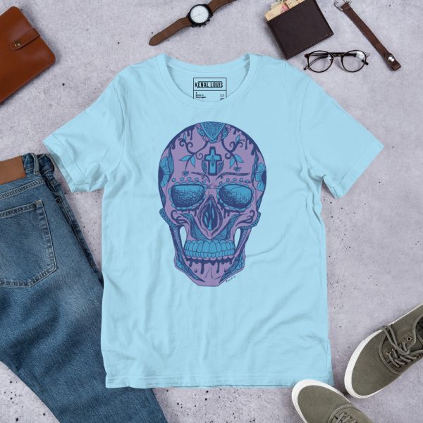 Mountain Blue Skull Shirt Day of the Dead Skull T-shirt - Image 4