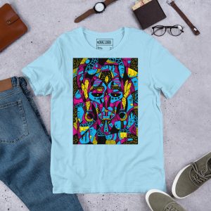 CMYK Pink Afrocentric Fashion T-shirt - African Mask Art Atok