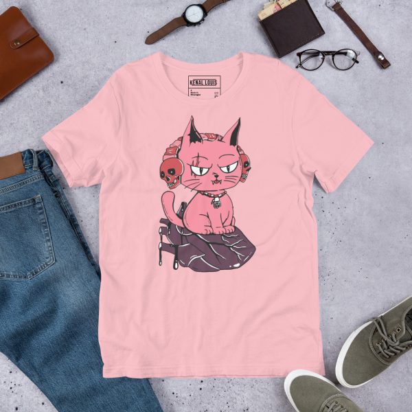 Mauve Rose Cat Shirt “Wicked Cat on a Heart” Cat T-Shirt Design - Image 4
