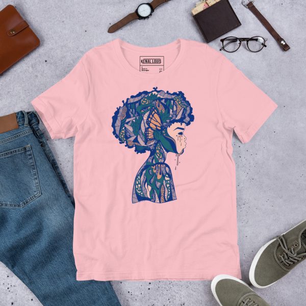 Pink Afrocentric Fashion Tees "Beautiful Mind" Afrocentric Art - Image 3