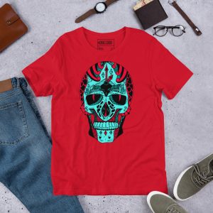 Turquoise Red Skull Shirt “Time Skull” | Creative Skull T-shirt