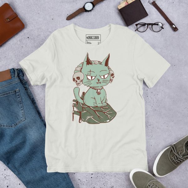Sage Green Cat Shirt “Wicked Cat on a Heart” Cat T-Shirt Design - Image 4