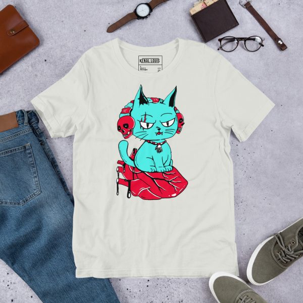 Turquoise Red Cat Shirt “Wicked Cat on a Heart” Cat T-Shirt Design - Image 4