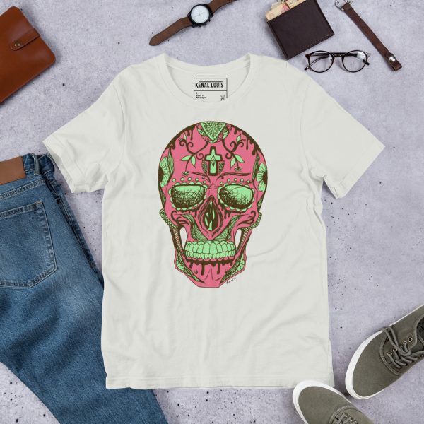 Pink and Green Skull Shirt Day of the Dead Skull T-shirt - Image 4