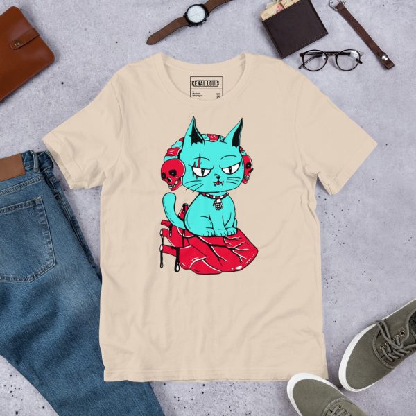 Turquoise Red Cat Shirt “Wicked Cat on a Heart” Cat T-Shirt Design - Image 3