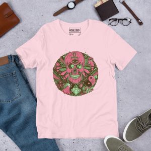Pink and Green Skull Shirt "Circle of Humanity" Skull T-shirt