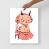 Peach cat art print of a wicked cat on a heart on matte museum-quality paper