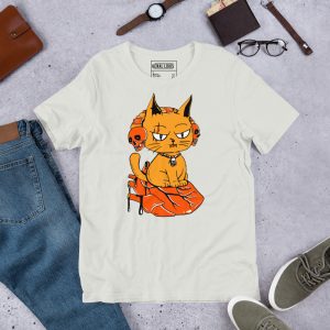Black and orange wicked cat on a heart graphic t-shirt design