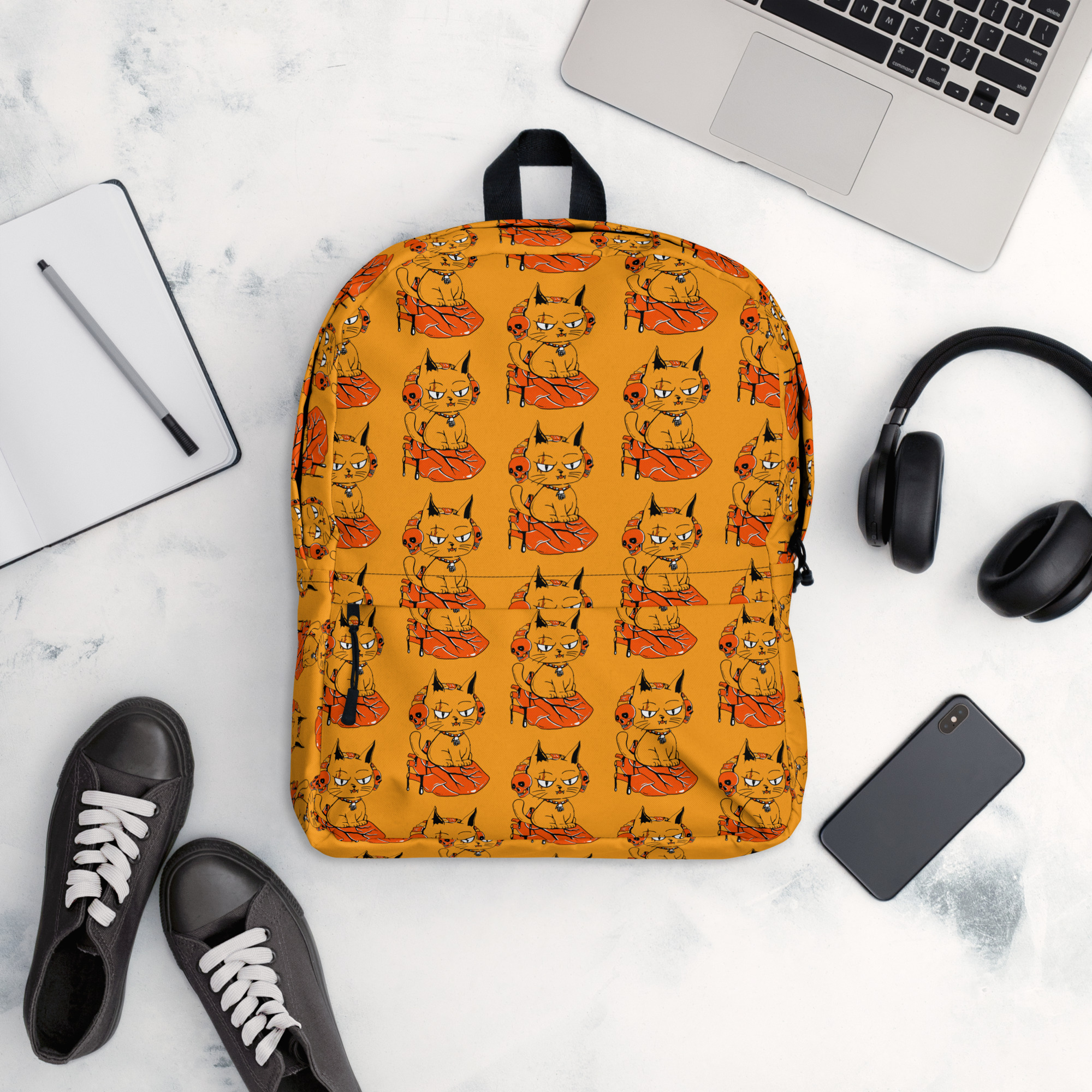 Wicked Orange Cat on a Heart Backpack | Orange Cat School Backpacks