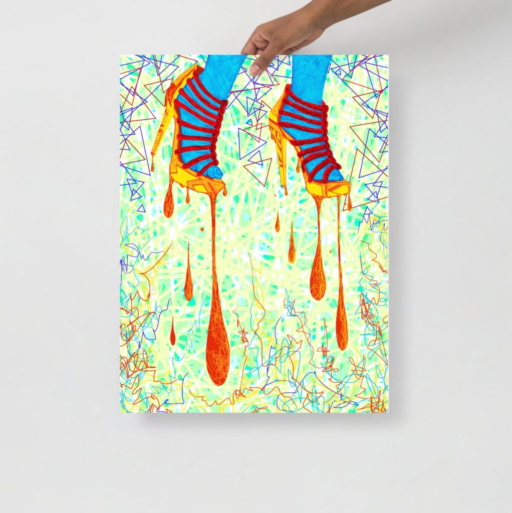 Elegant abstract heels drawing wall art print featuring stylish minimalist high heel silhouettes