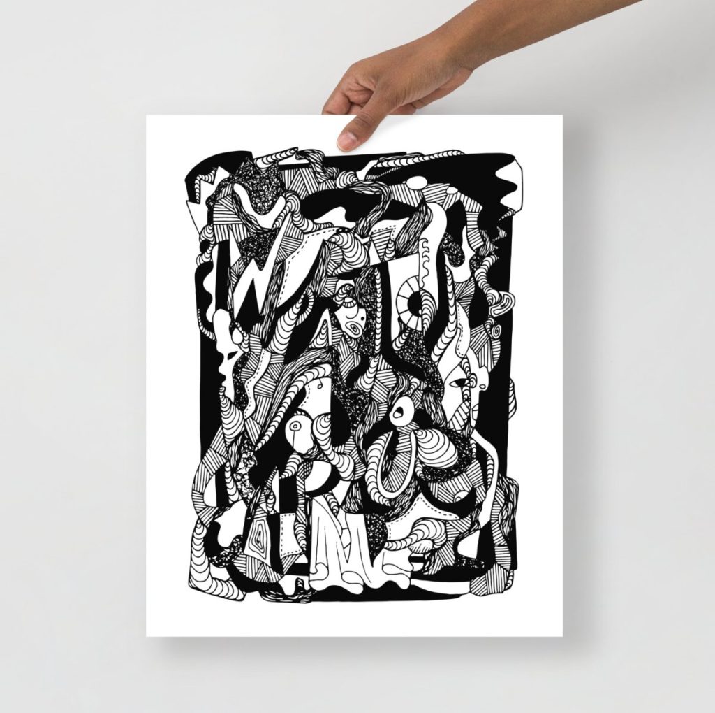 Soft gestural wave of thoughts number four abstract art print with delicate lines