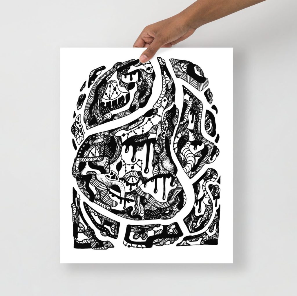 Bold sinuous abstract line art print capturing expressive wave of thoughts number three