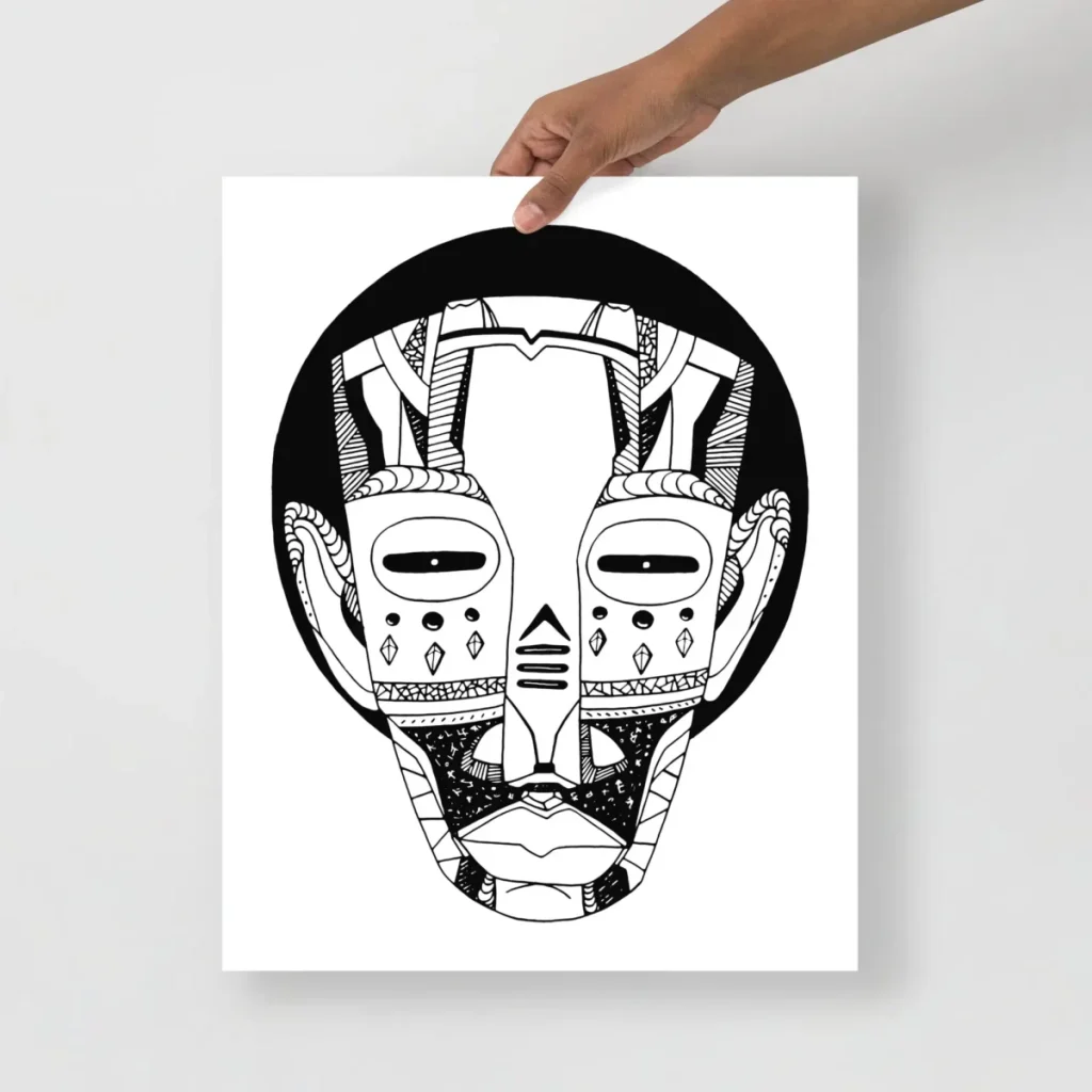 Expressive african mask artwork showcasing intricate tribal patterns and cultural symbolism