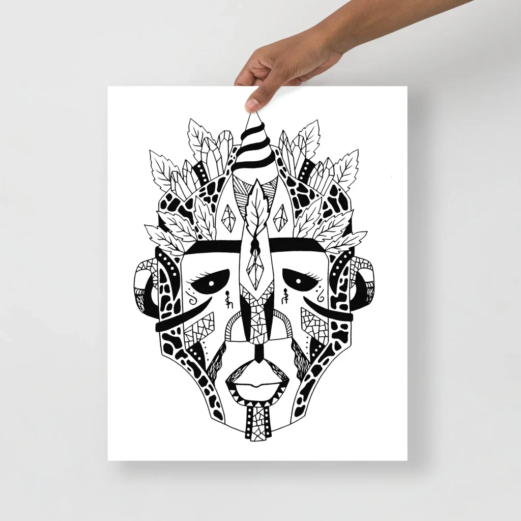 African Mask Drawing Art Print - Mask 100 of 100