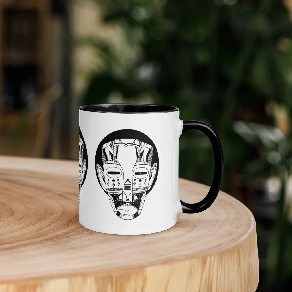 African Mask Art Coffee Mug, Afrocentric Ceramic