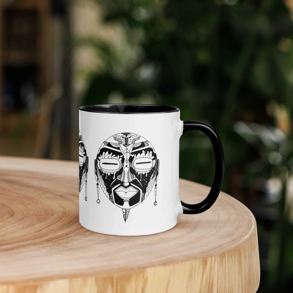 African Mask Coffee Mug - Afrocentric Ceramic Art Mug