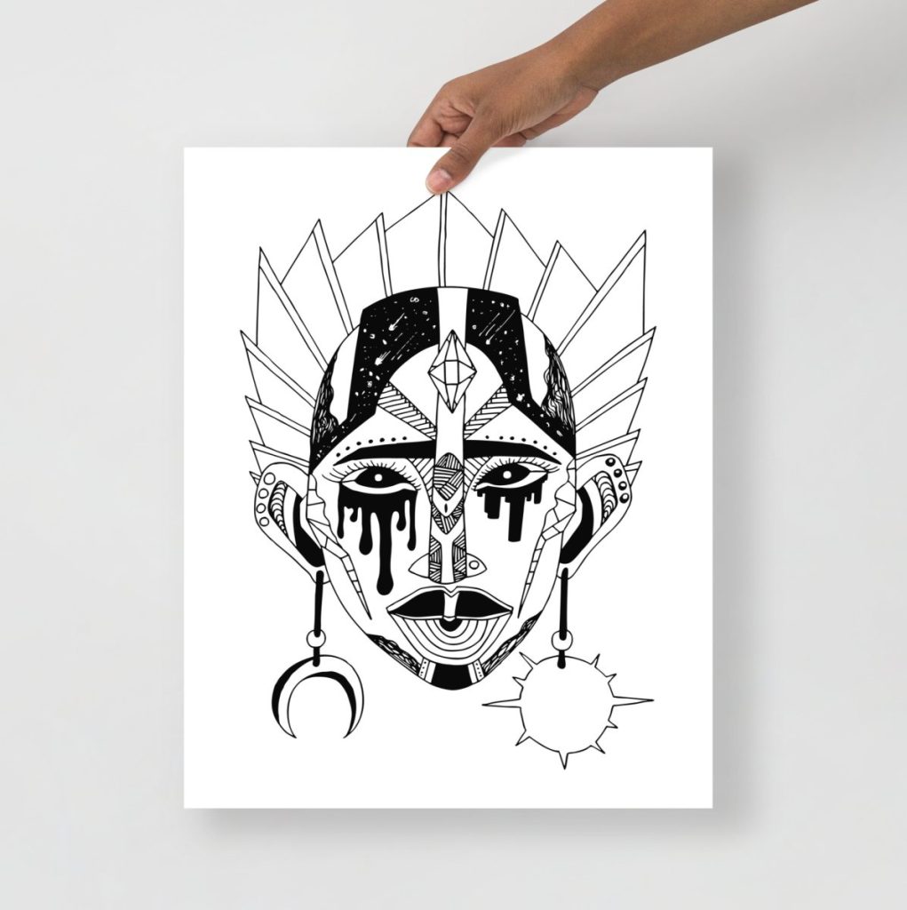 Detailed african tribal art mask print numbered twelve for contemporary wall display