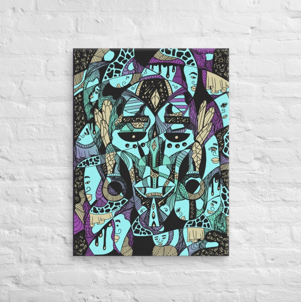 Purple-toned african tribal mask art canvas highlighting Atok among twelve chiefs