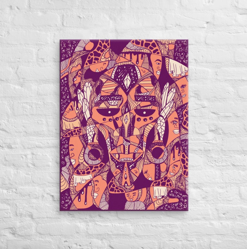 Bold canvas print showcasing Atok and twelve tribe chiefs in afrocentric mask style