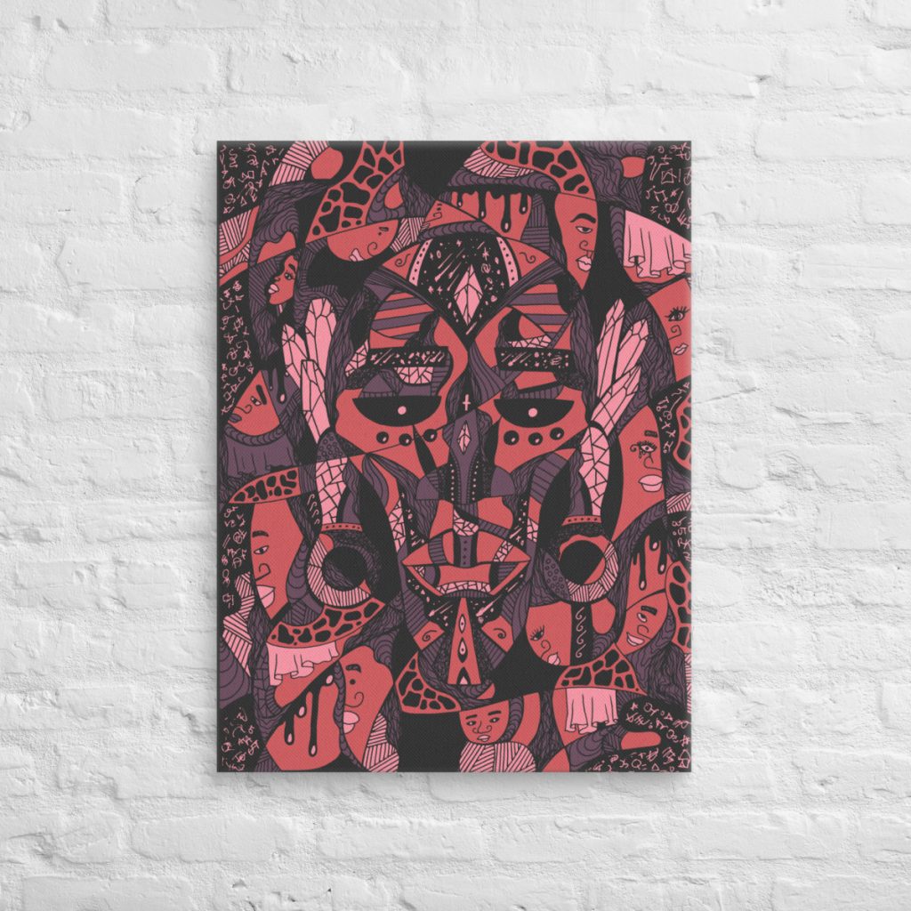 Striking canvas wall art depicting african tribal masks of Atok and twelve chiefs