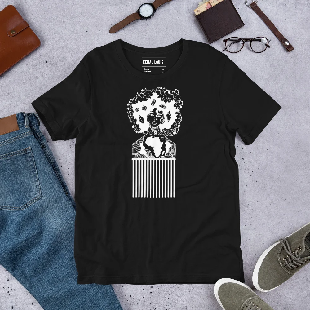 Afro Hair Pick T-Shirt Afrocentric Line Art Tee