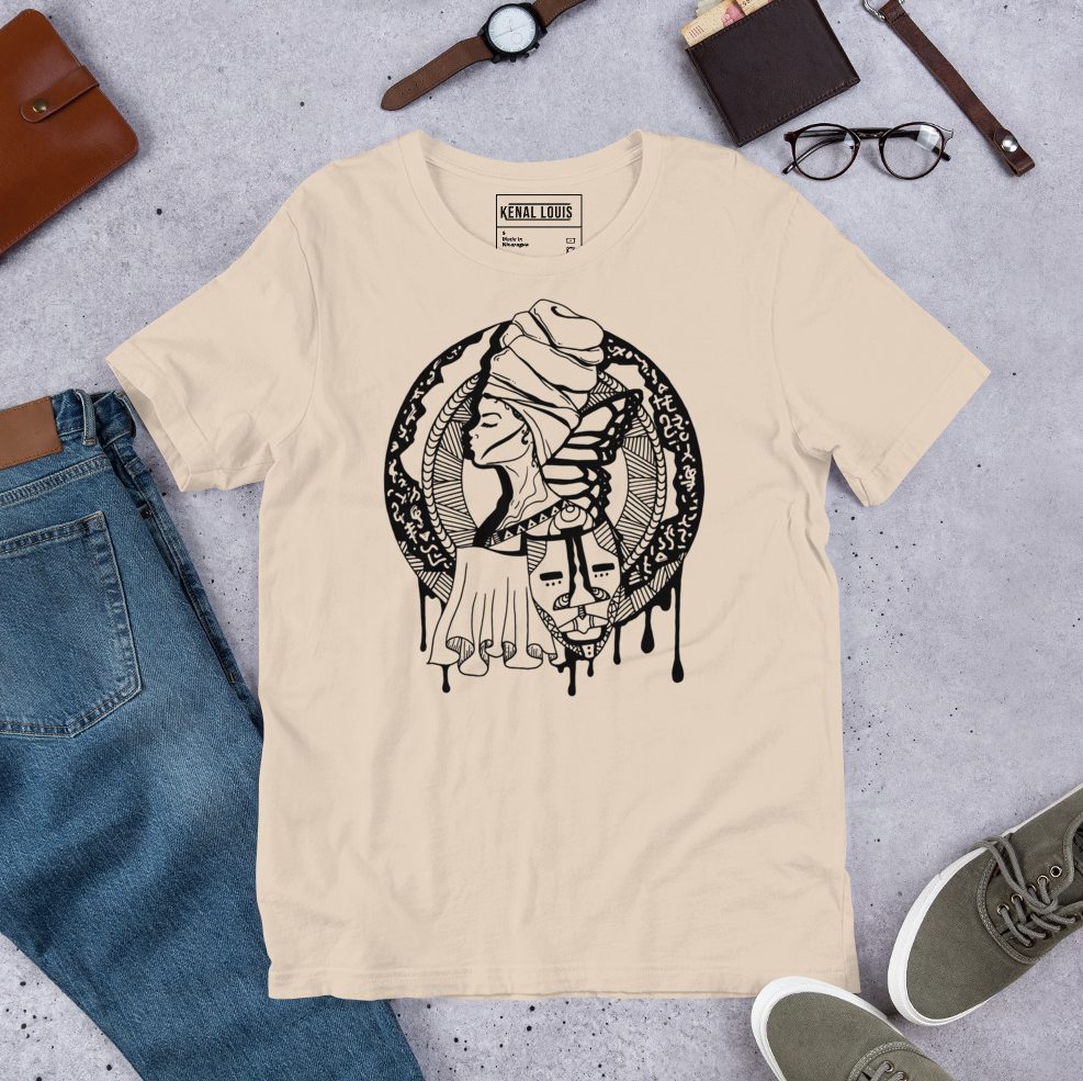 Regal tribe queen afrocentric woman graphic tee with bold cultural artwork