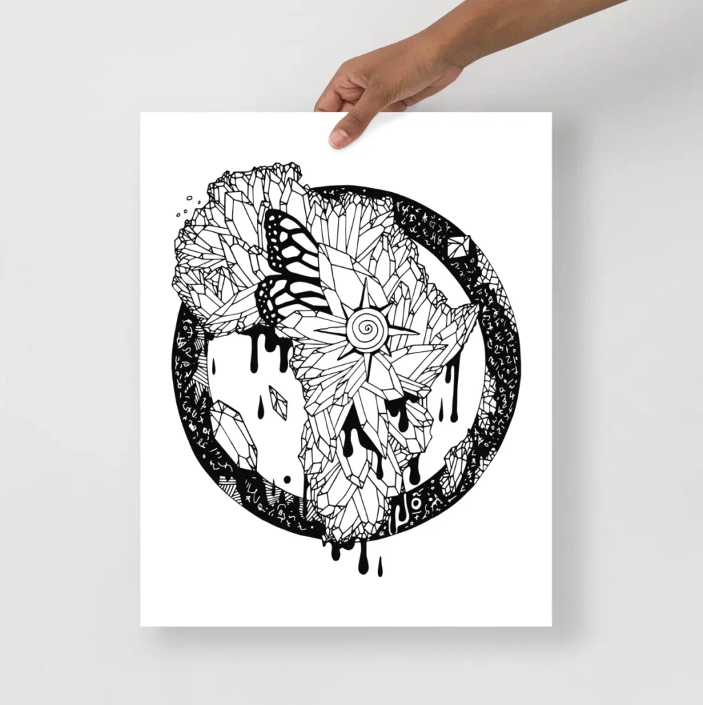 Crystal Africa map art print featuring a luminous jewel-toned continent silhouette design