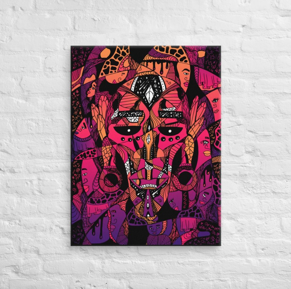 Bold afrocentric canvas wall art featuring Atok surrounded by twelve proud tribe chiefs