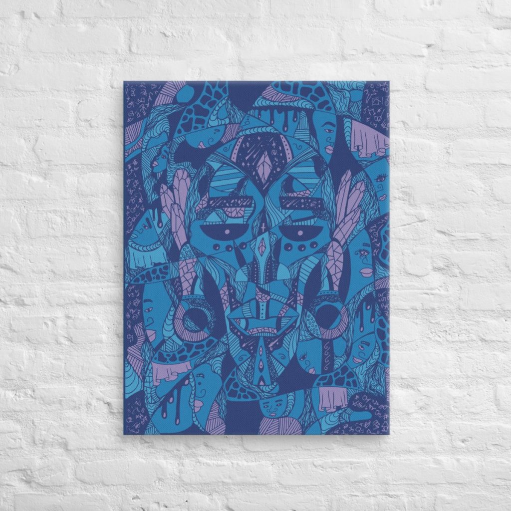 Detailed African mask canvas wall art depicting Atok alongside twelve distinguished tribal chiefs