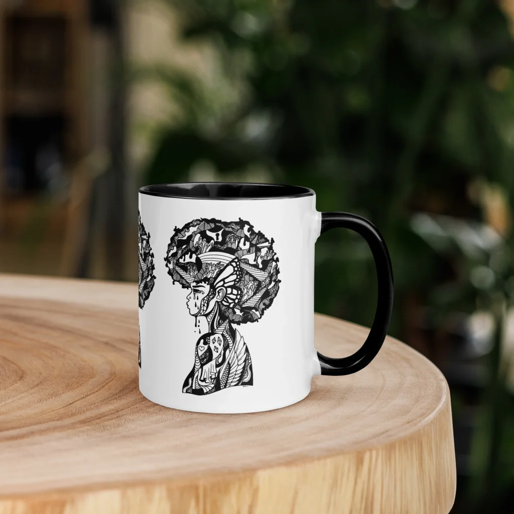 Afrocentric Coffee Mug, Her Beautiful Mind Art