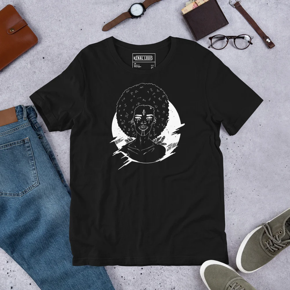 Cosmic Afro Eve T-Shirt - Black Culture Line Art Tee