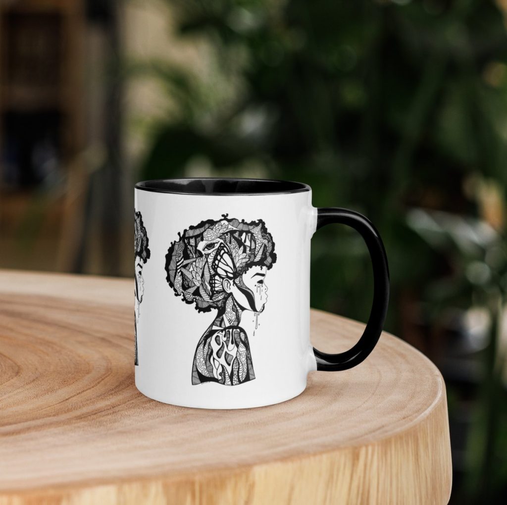 Beautiful Mind afrocentric mug featuring vibrant ceramic artwork celebrating African heritage and culture