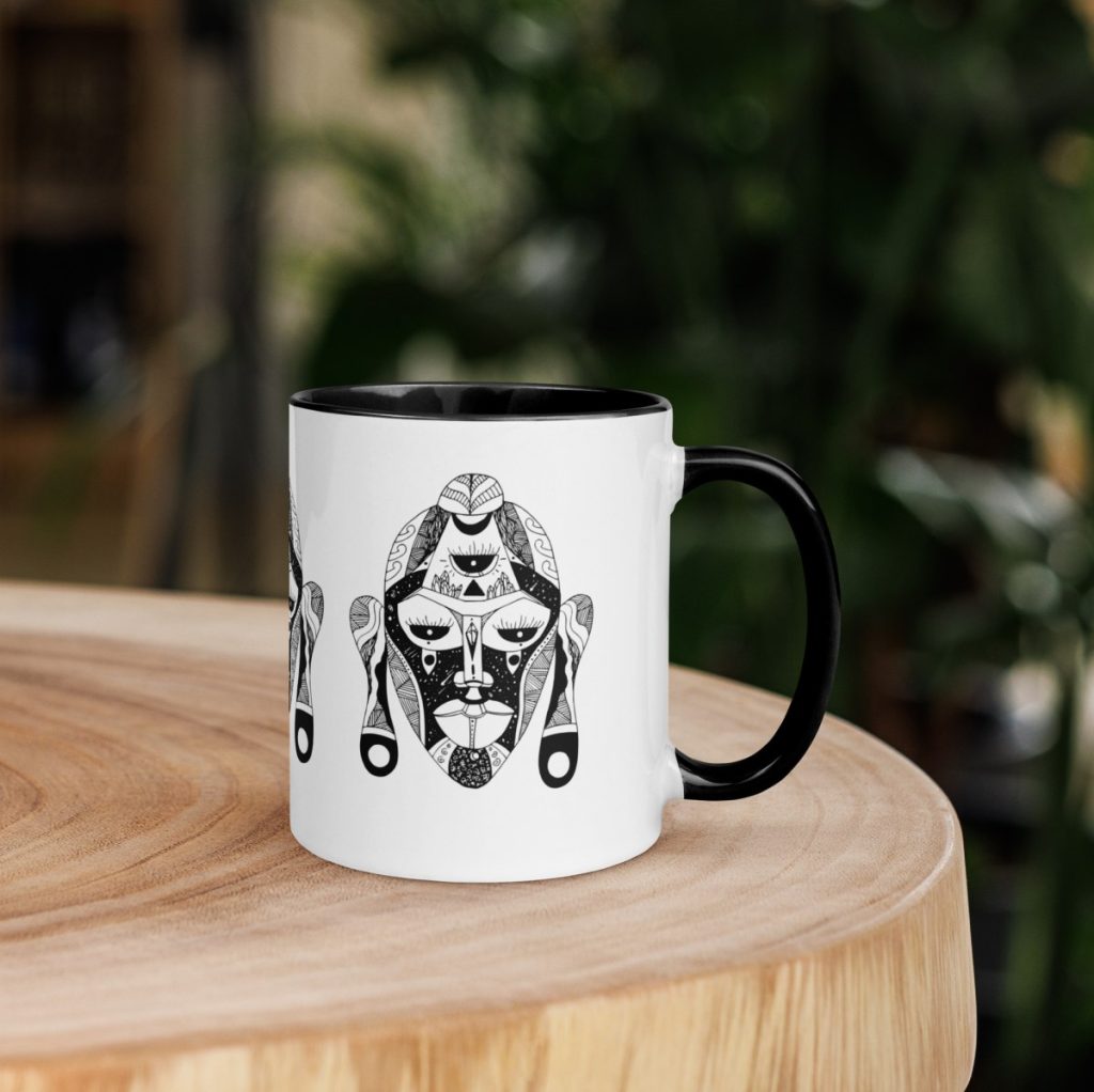 African Mask 7 ceramic piece from a collection of afrocentric coffee mugs with heritage flair