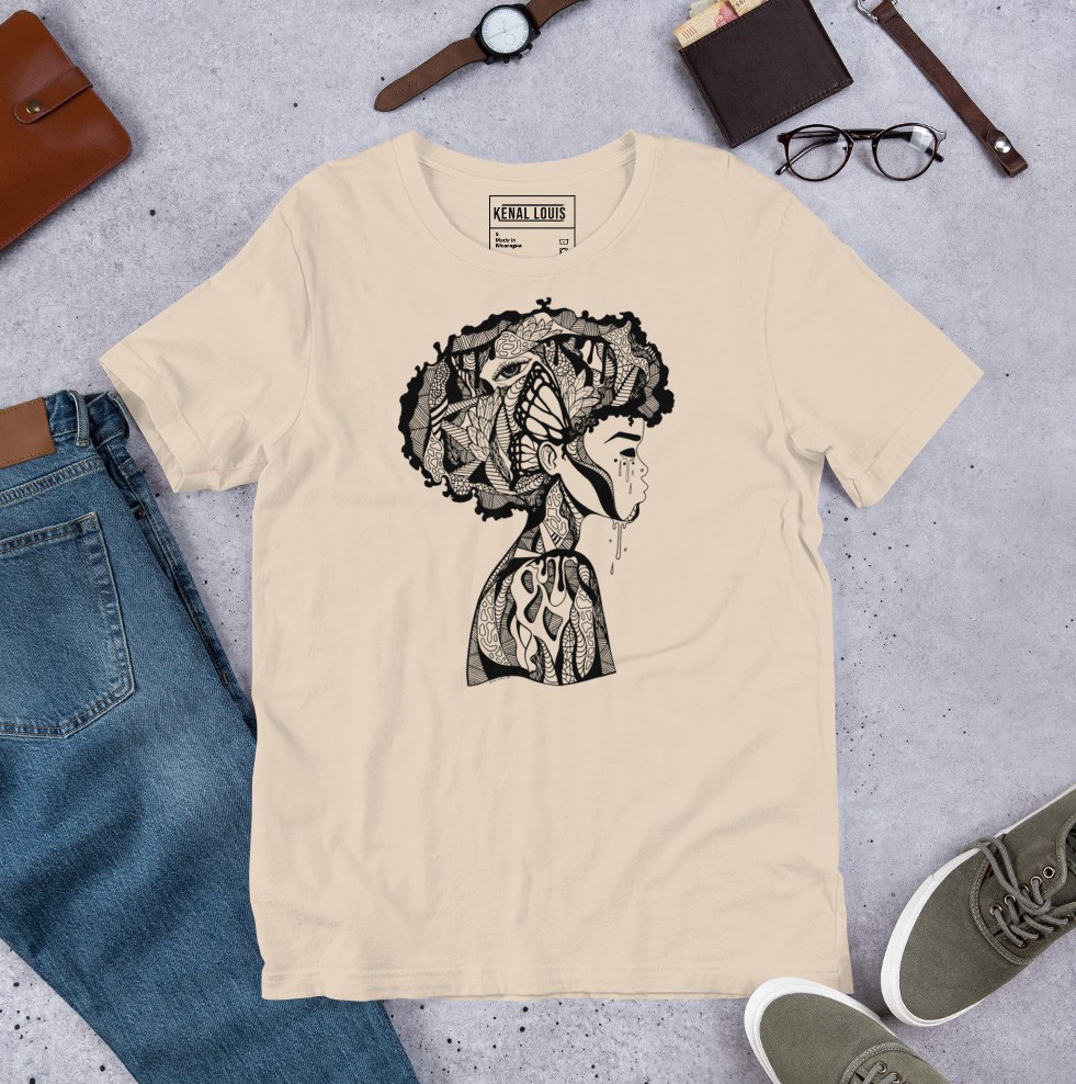 Beautiful Mind Afro cotton tee celebrating natural hair and afrocentric streetwear cultural expression