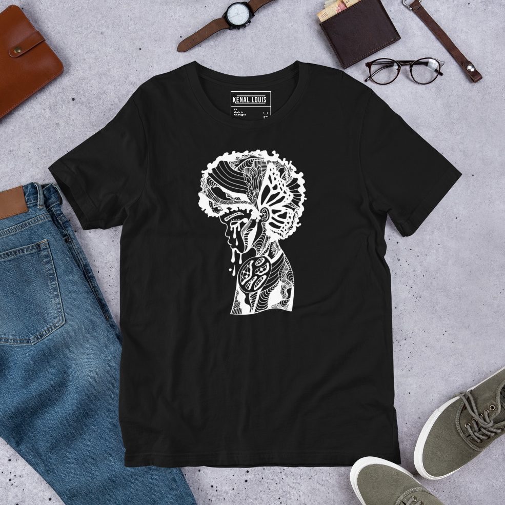 Powerful beauty in struggle line art afro art tee for expressive men