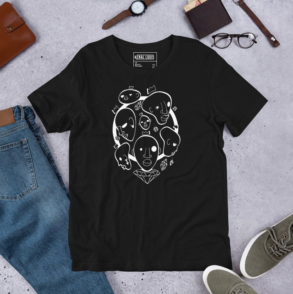 Seven wise kings white line art afrocentric tee with regal portrait illustrations