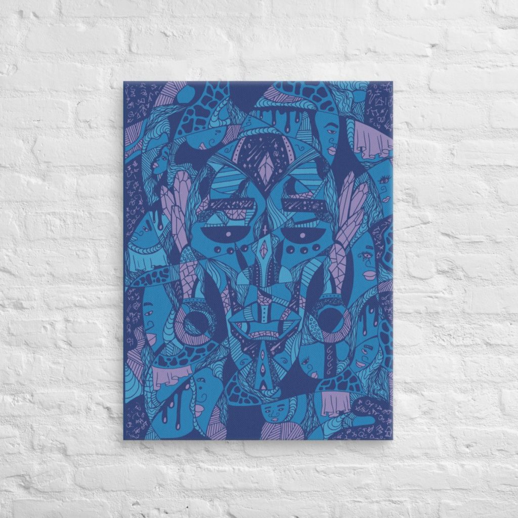 Afrocentric African mask canvas wall art honoring Atok and twelve distinguished tribal chiefs