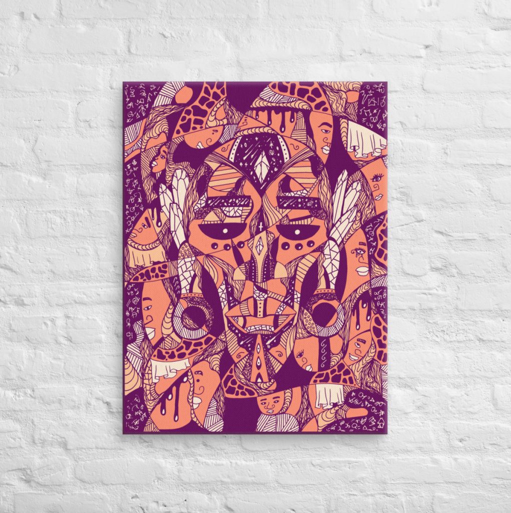 Canvas artwork presenting Atok and 12 tribe chiefs with rich afrocentric African mask imagery