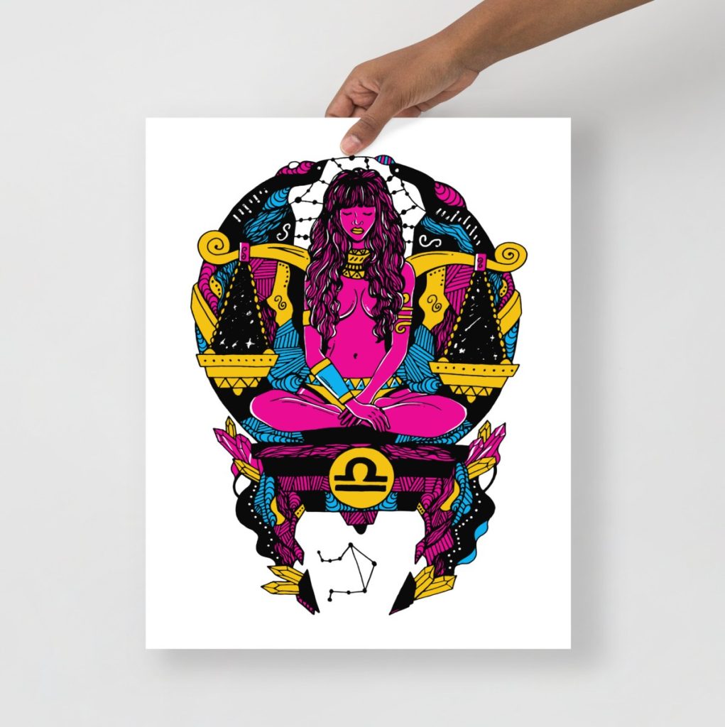 Soft pink CMYK Libra beauty drawing capturing graceful air sign zodiac art aesthetics