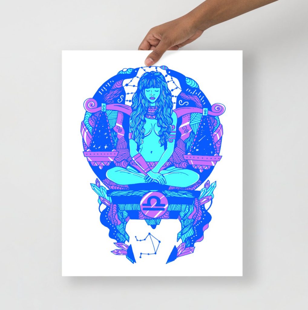 Clean blue minimal Libra beauty print presenting serene air sign zodiac art design