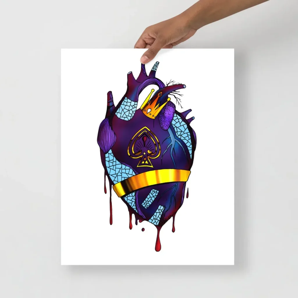 Royal anatomical heart art print featuring an elegant detailed pencil drawing with regal styling