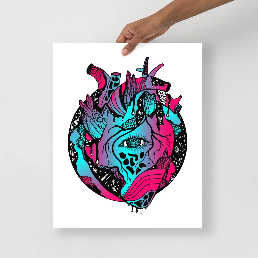 Anatomical Heart Art Print - Magenta Blue Cosmic Heart