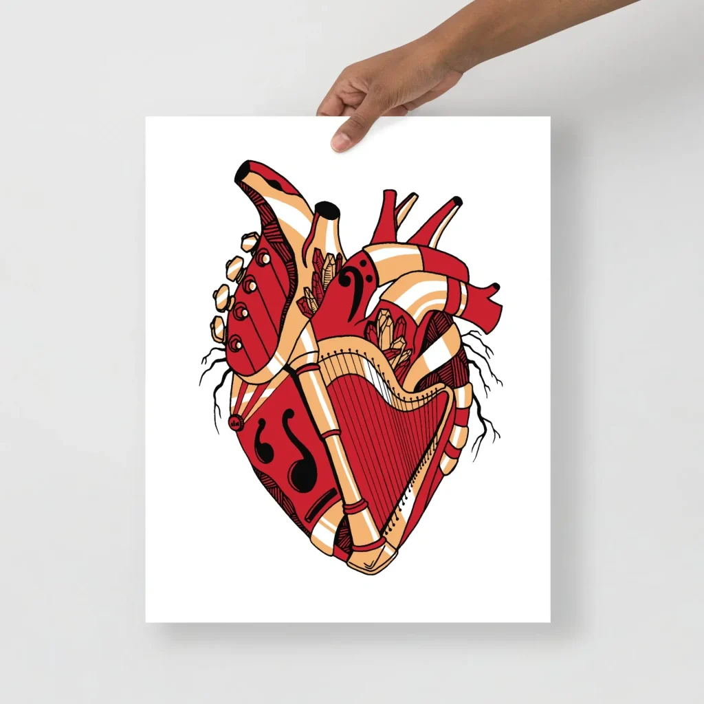 Anatomical Heart Art Print, Red and Cream Wall Decor