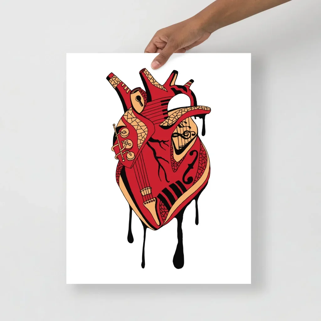 Anatomical Heart Art Print, Musical Heart in Red and Cream