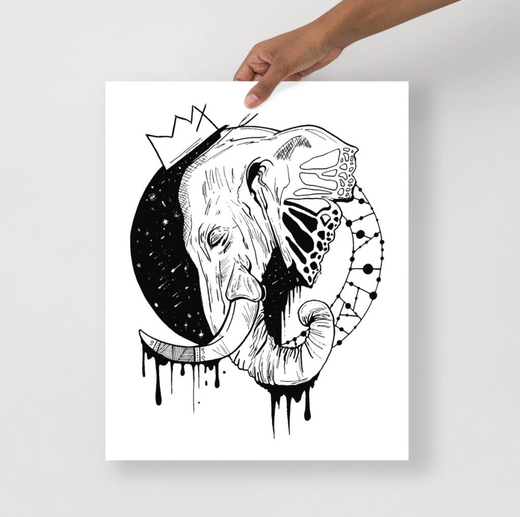 Majestic elephant portrayed in royal minimalist line art for modern walls