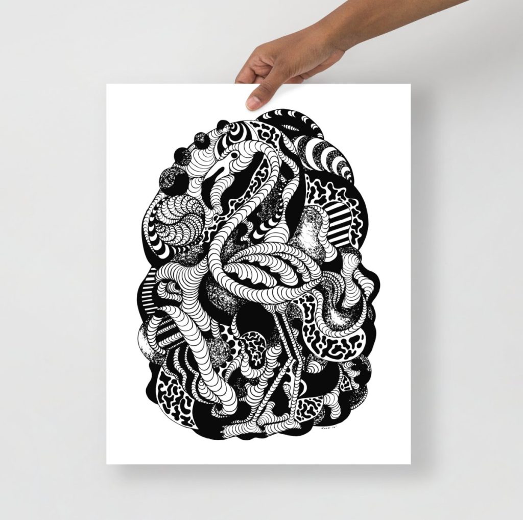 Lost Flamingo elegant standing bird wall art in minimalist line style