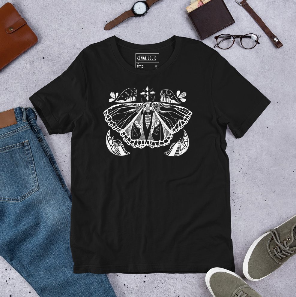 Butterfly of Hope featured on a graphic line art tee with bold wing detail